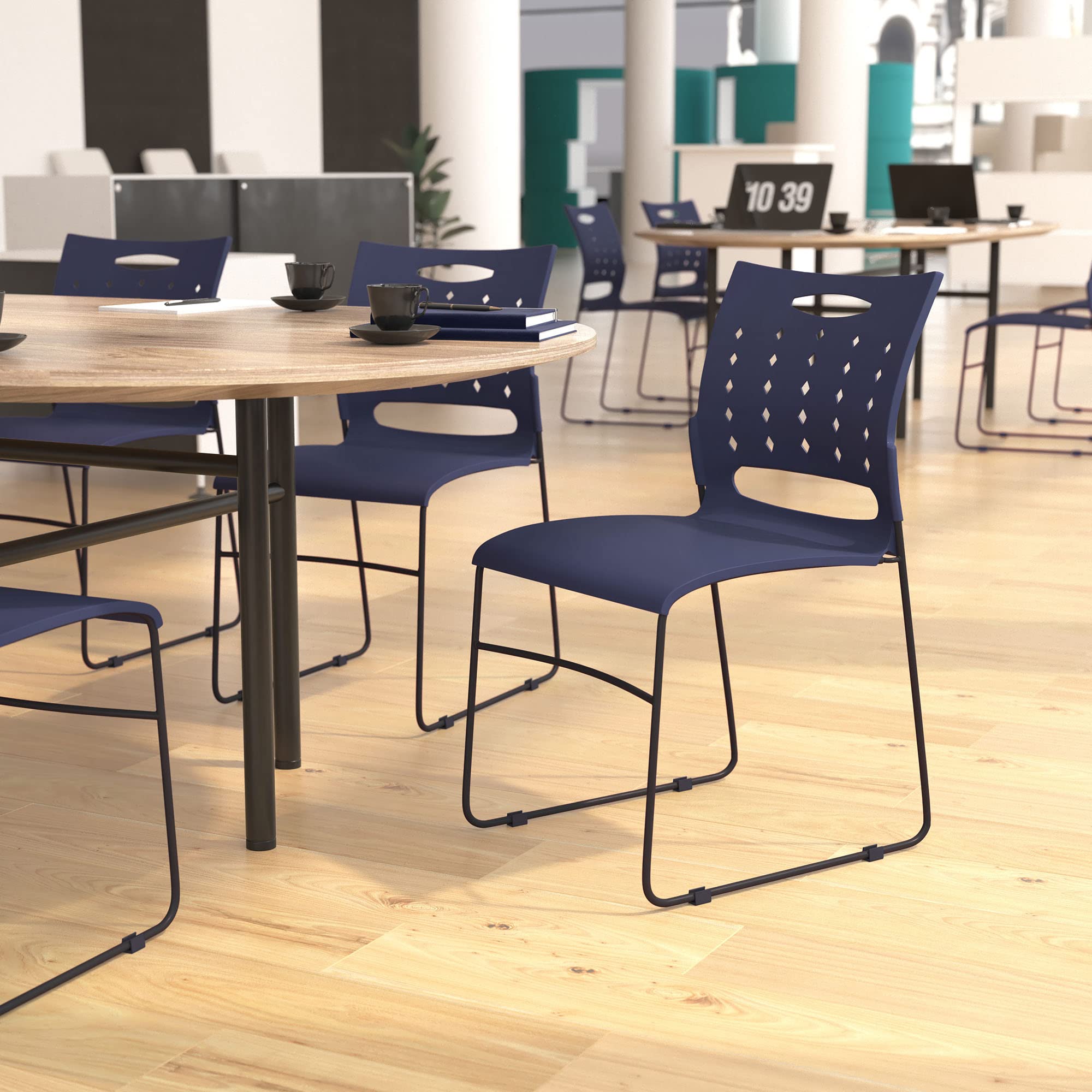 Flash Furniture Air-Vent Back Capacity Sled Base Stack Chairs, 1 Pack, Navy