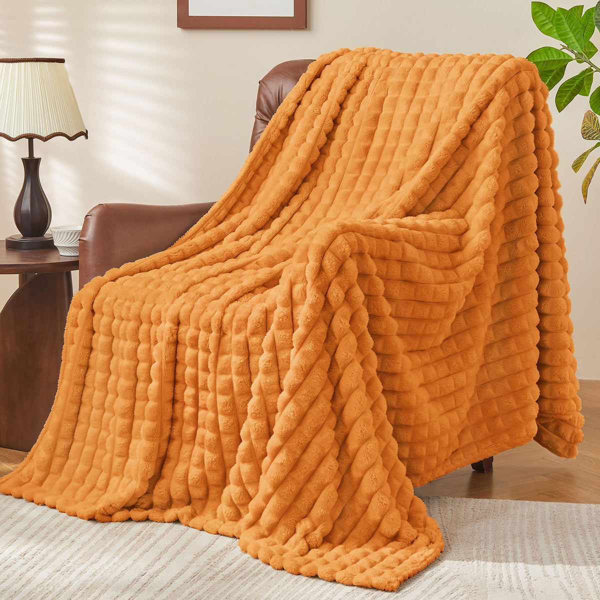 Bedelite Fall Throw Blanket For Couch And Bed- Super Soft And Warm 3D Checkered Fluffy Fuzzy Fleece Blanket, Luxurious Plush Coz