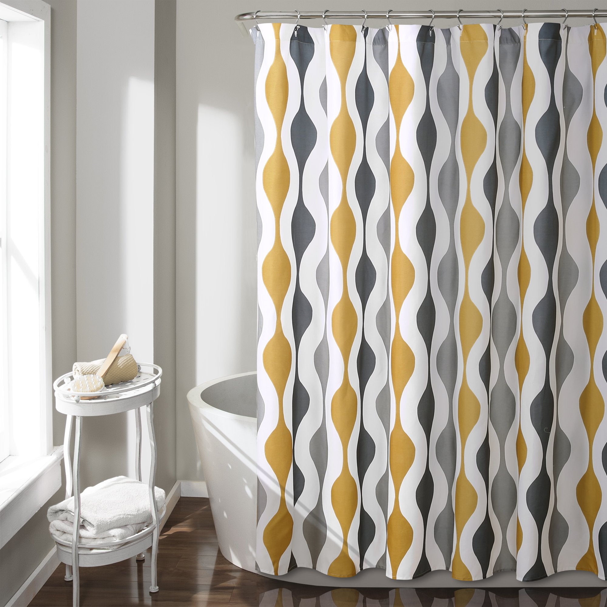 Lush Decor Mid Century Geo Shower Curtain, 72' X 72', Gold & Gray