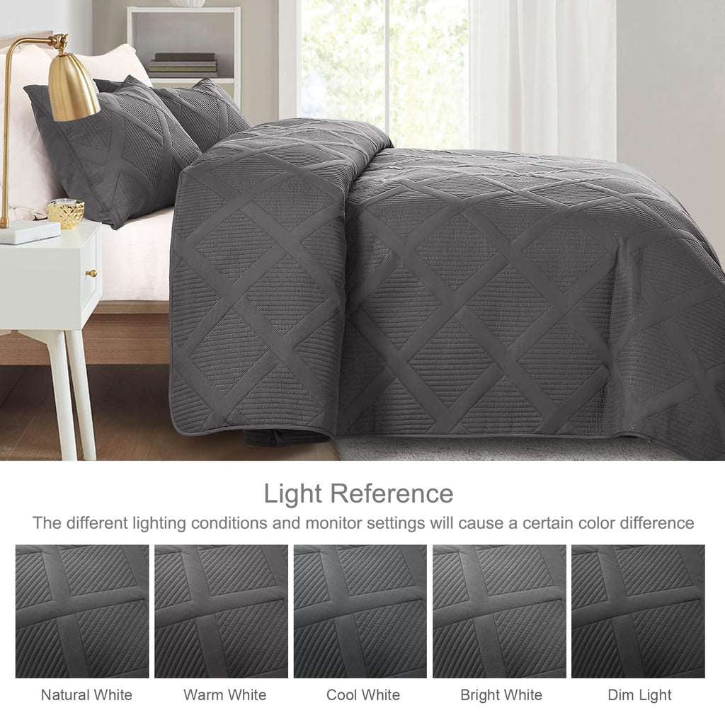 Exclusivo Mezcla Quilt Set King Size, 3 Pieces Grey King Quilt Bedding Set, Lightweight Quilts Soft Bedspreads Modern Striped Co