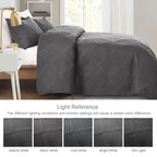 Exclusivo Mezcla Quilt Set King Size, 3 Pieces Grey King Quilt Bedding Set, Lightweight Quilts Soft Bedspreads Modern Striped Co