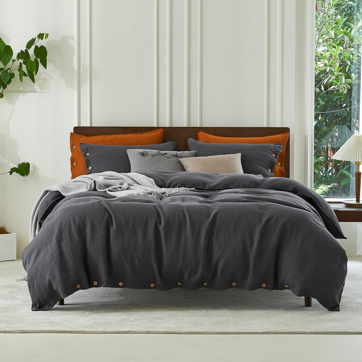Everly100% Pure Linen Duvet Cover Set King Size 104X90Inch 3Pcs (1 Duvet Cover,2 Pillowcases) Soft And Breathable For All Season