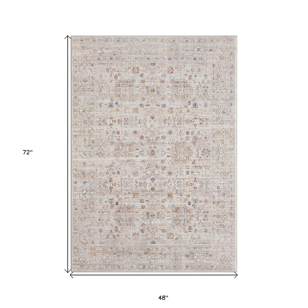 HomeRoots 516013 8 x 10 ft. Beige Botanical Rectangle Traditional Area Rug