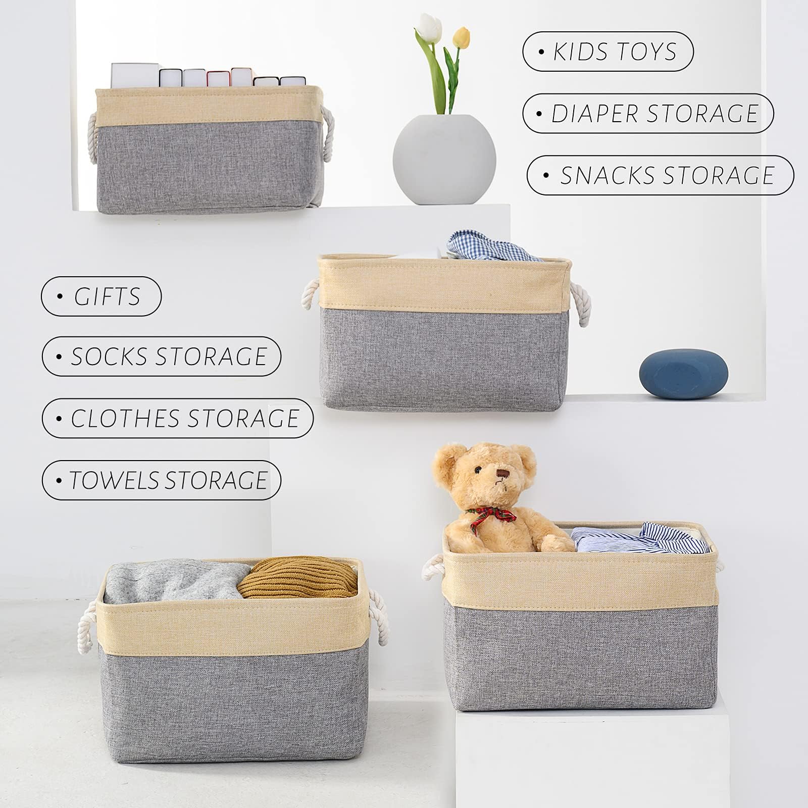 Sacyic Organization And Storage Basket For Organizing - Large 4 Pack 16X12X8 Inch Collapsible Baskets For Shelves Fabric Storage