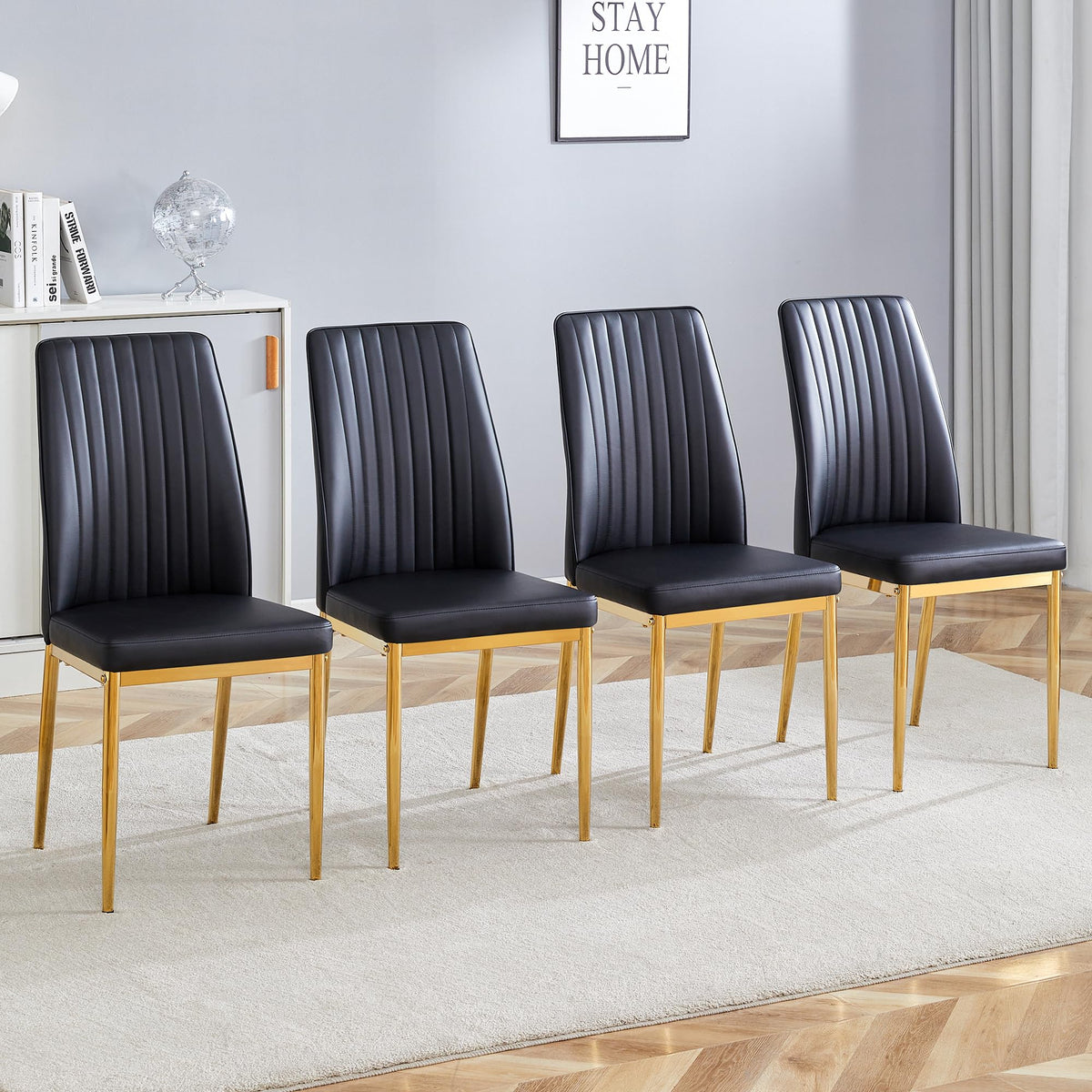 Rdueei Black Metal Chairs, Modern Dining Chair Set Of 4 With Pu Leather And Chrome Leg High Back Sillas Para Comedor For Dining