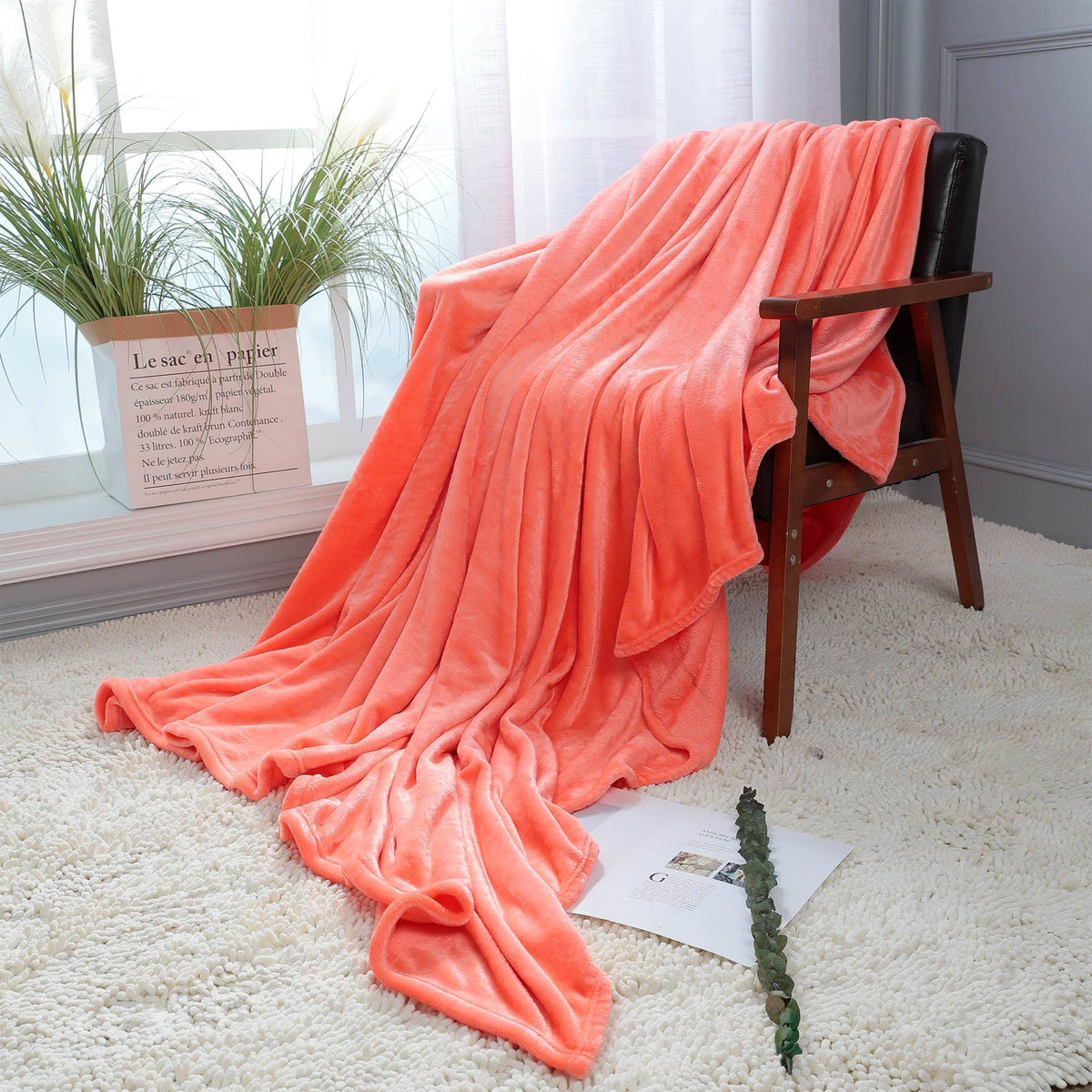 Nanpiper Fleece Blankets, Super Soft Flannel Queen Size Blanket For Bed, Luxury Cozy Microfiber Plush Fuzzy Blanket,Living Coral