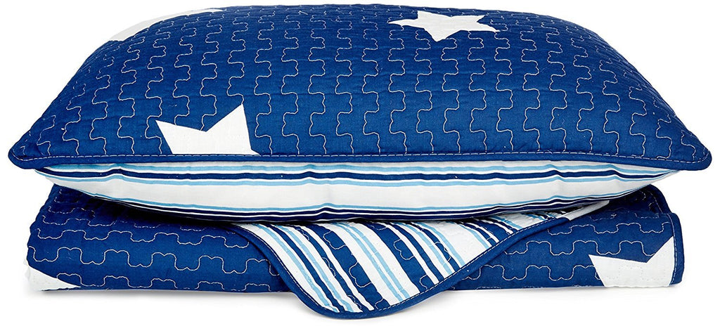 Lush Decor Star Quilt - Reversible 2 Piece Pattern Striped Bedding Set With Pillow Sham - Twin - Navy
