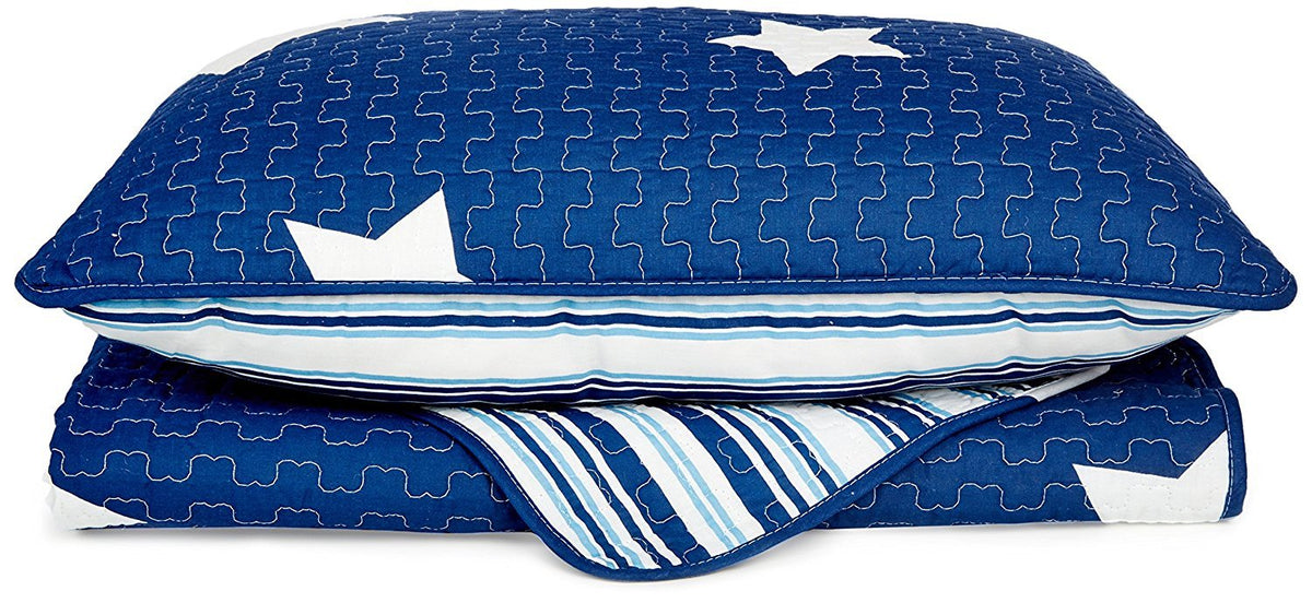 Lush Decor Star Quilt - Reversible 2 Piece Pattern Striped Bedding Set With Pillow Sham - Twin - Navy