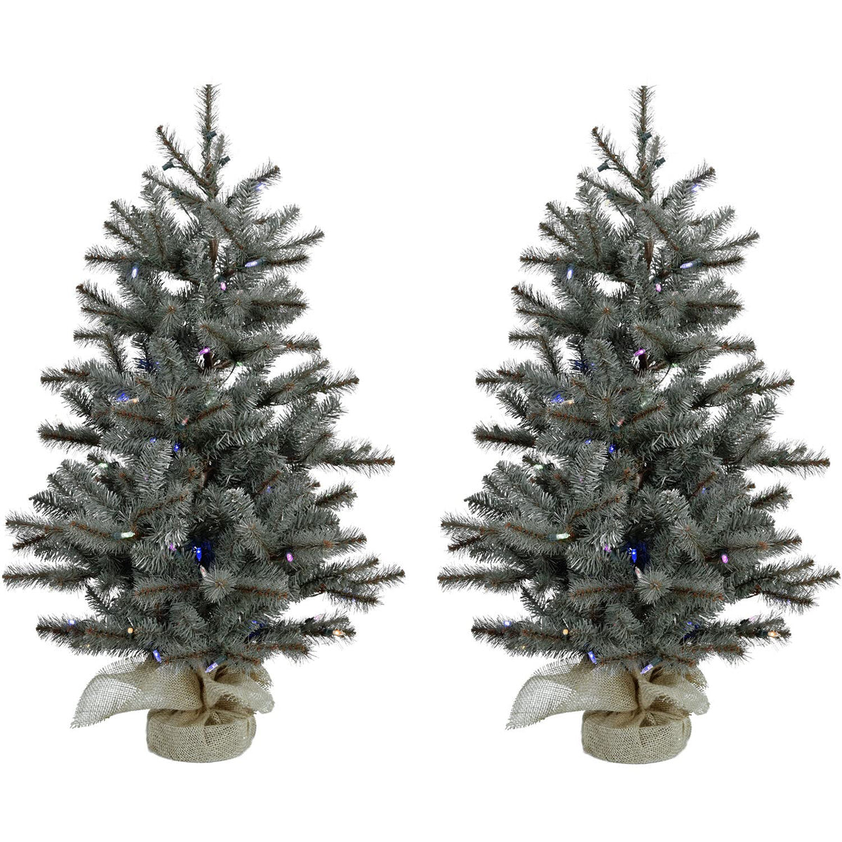 Christmas Time 4-Ft. Prelit Yardville Pine Accent Tree In Burlap Bag, Multi-Color Led Lights, Set Of 2, Ct-Yv056-Ml/S2, Green