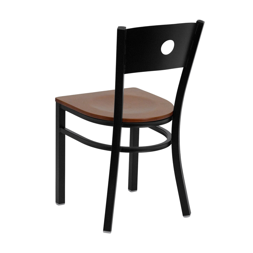 Flash Furniture HERCULES Series Black Circle Back Metal Restaurant Chair - Cherry Wood Seat