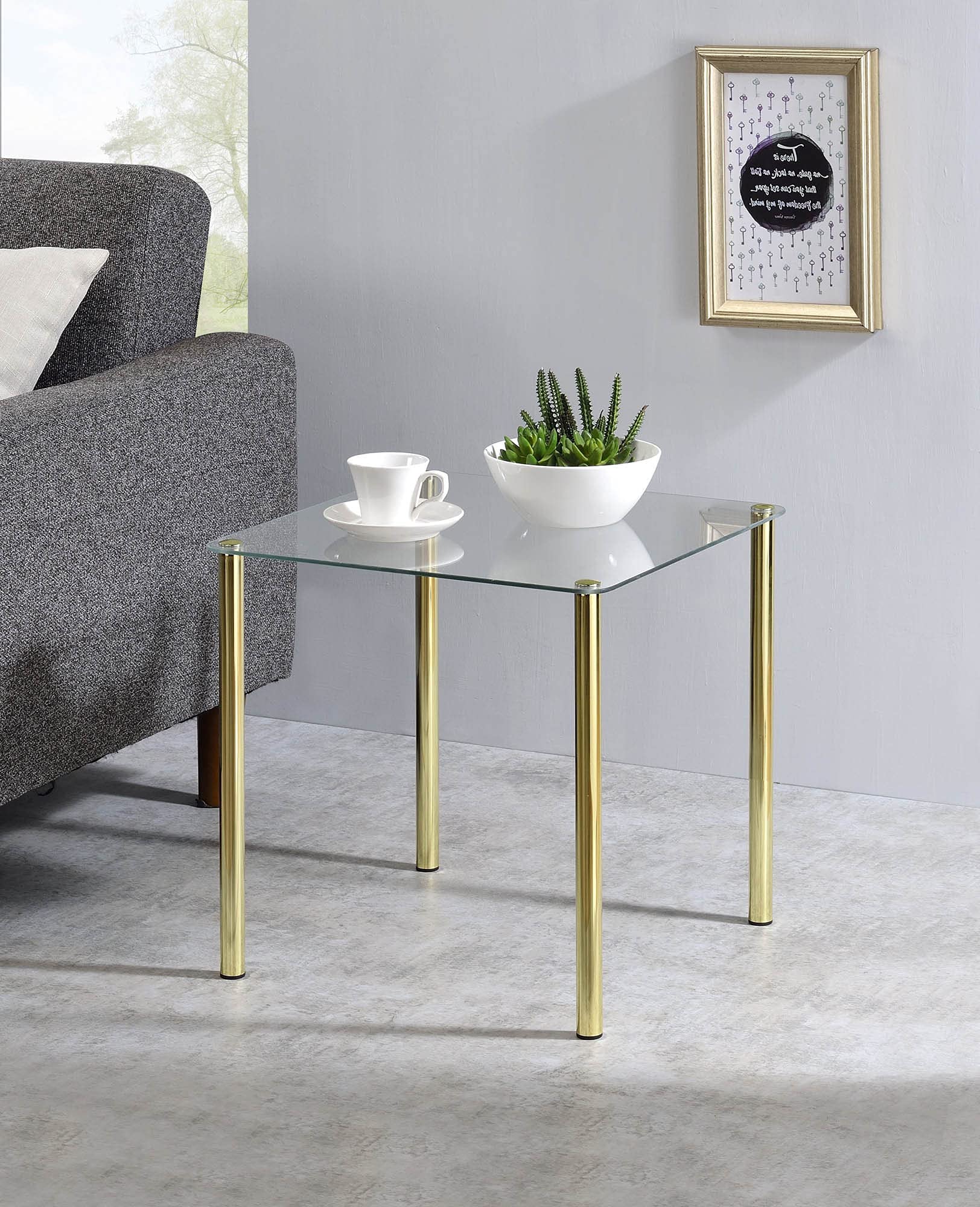 Pilaster Designs Modern Square 18&quot; Worcester Brass Metal & Glass Accent Side End Table