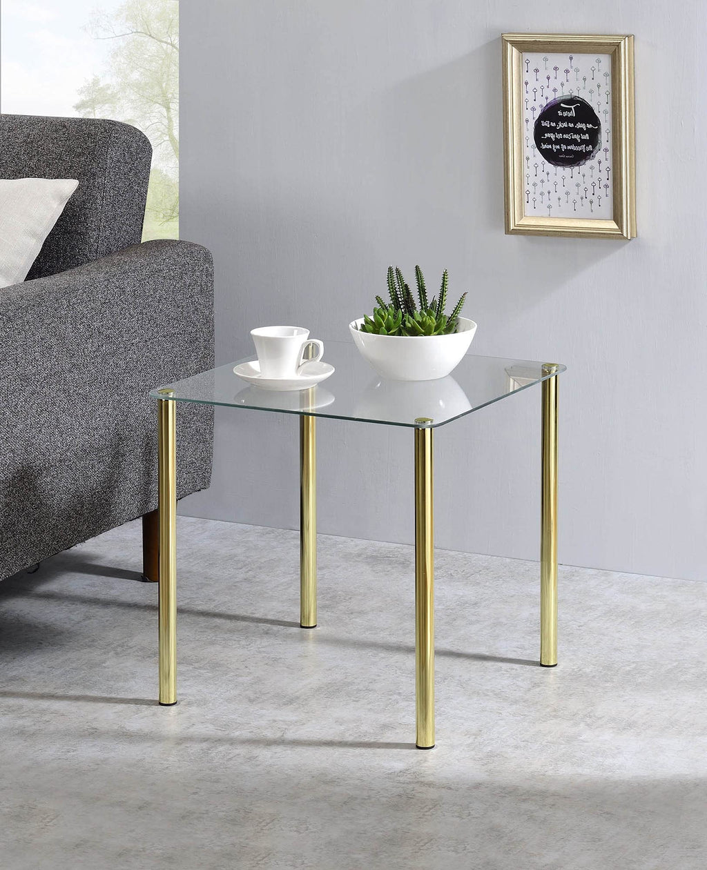Pilaster Designs Modern Square 18" Worcester Brass Metal & Glass Accent Side End Table