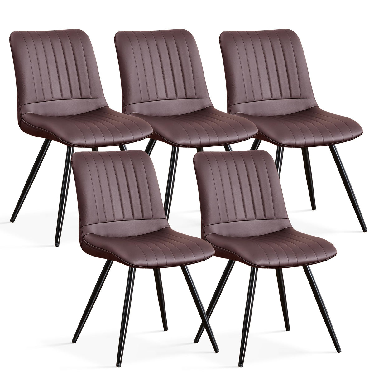 Choairy Dining Chairs Set Of 5, Modern Dining Chairs With Thick Cushions, Pu Leather Upholstered Kitchen Dining Room Chairs With