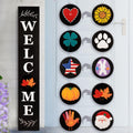 Welcome Sign for Front Door, 47 x 7.9 Wooden Sign with 10 Interchangeable Icons for Porch Standing, Farmhouse Seasonal Decor (Bl