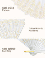 Eosau Handheld Chinese Folding Fan Hand Fans For Women Foldable Bulk For Party Wedding Church Dancing (5 Mixed Colors)