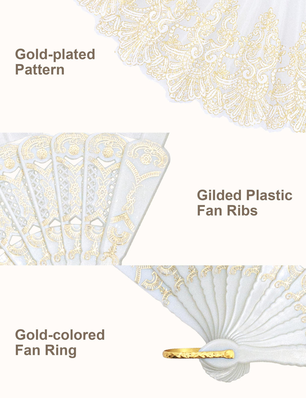 Eosau Handheld Chinese Folding Fan Hand Fans For Women Foldable Bulk For Party Wedding Church Dancing (White)