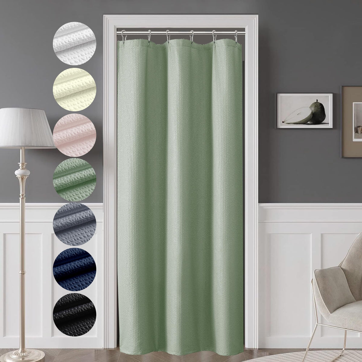 Ovzme Berry Stall Fabric Shower Curtain 36 X 72 Inch - Soft & Waffle Small Sage Green Shower Curtain For Bathroom With Texture F