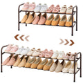 Gewudraw 2-Tier Shoe Rack Expandable, Width Adjustable Shoe Shelf Storage Organizer, 41.53'' Metal Standing Shoe Rack For Bedroom Entryway Closet, Holds Up To 12 Pairs Shoes, Brown