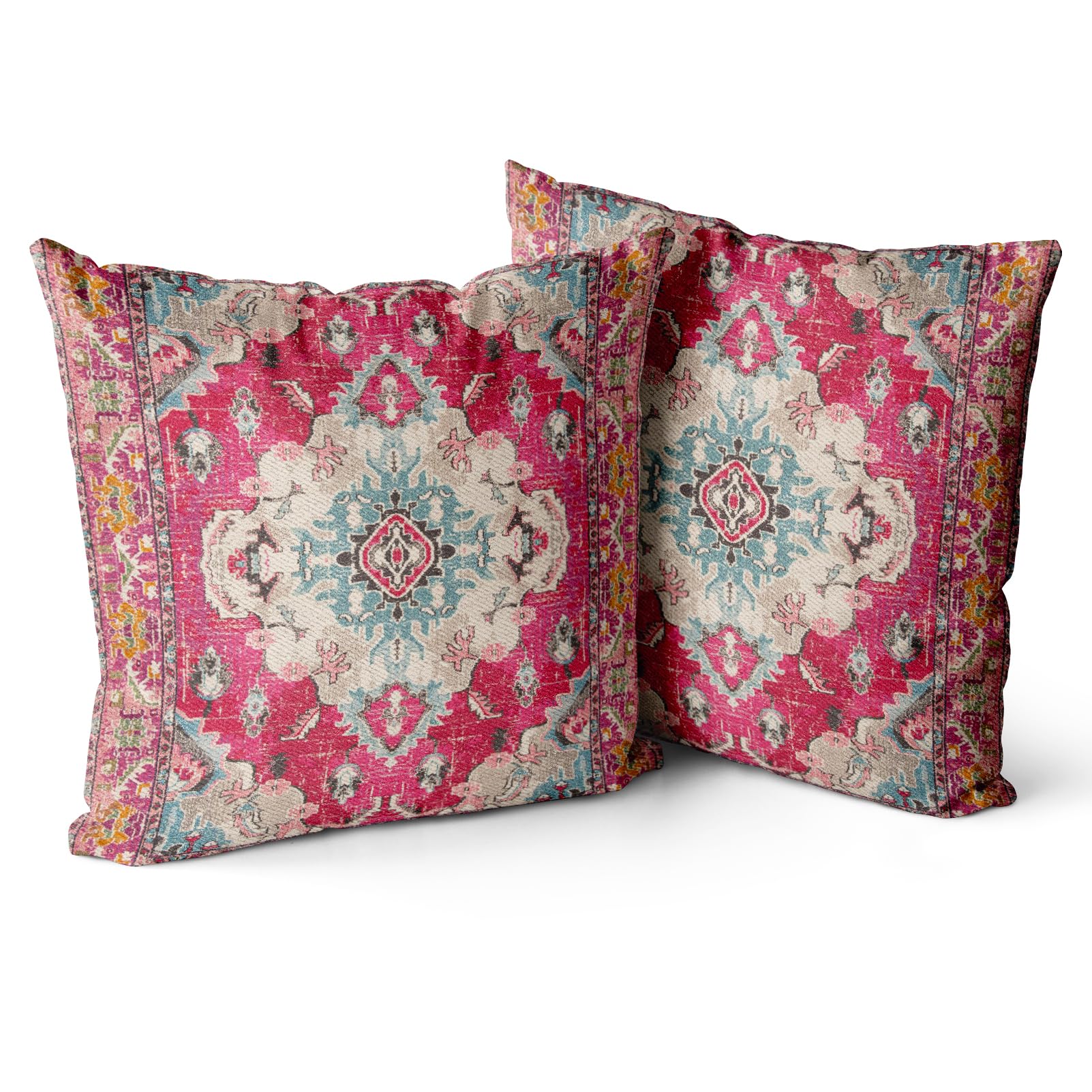 Snycler Boho Throw Pillow Covers 16X16 Inch Set Of 2 Monaco Rug Persian Carpet Double Sided Pattern Cotton Soft Pillow Case Cush
