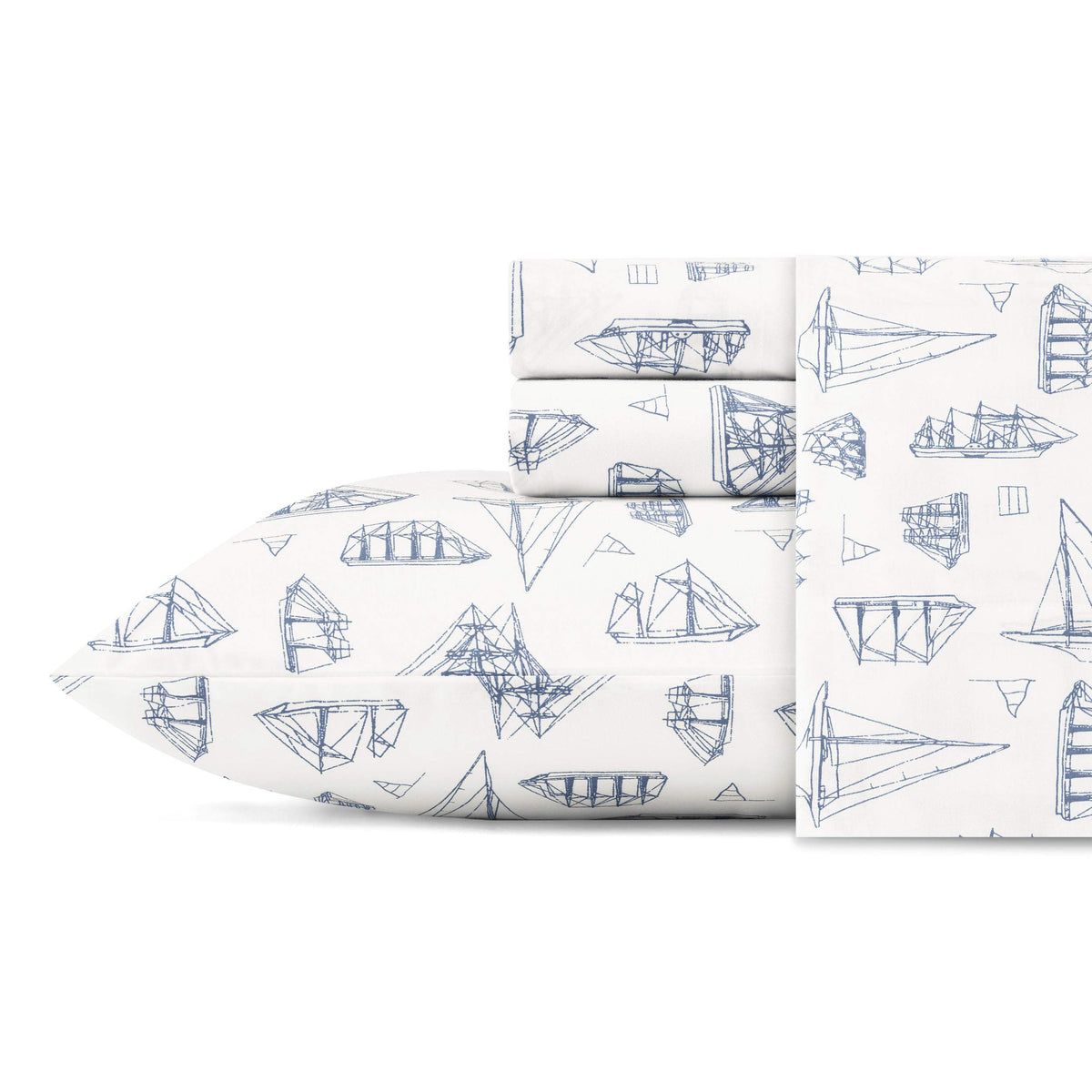 Nautica - Full Size Sheet Sets, Cotton Percale Bedding, Crisp & Cool, Coastal Home Decor (Whitewood Sail Blue, Full)