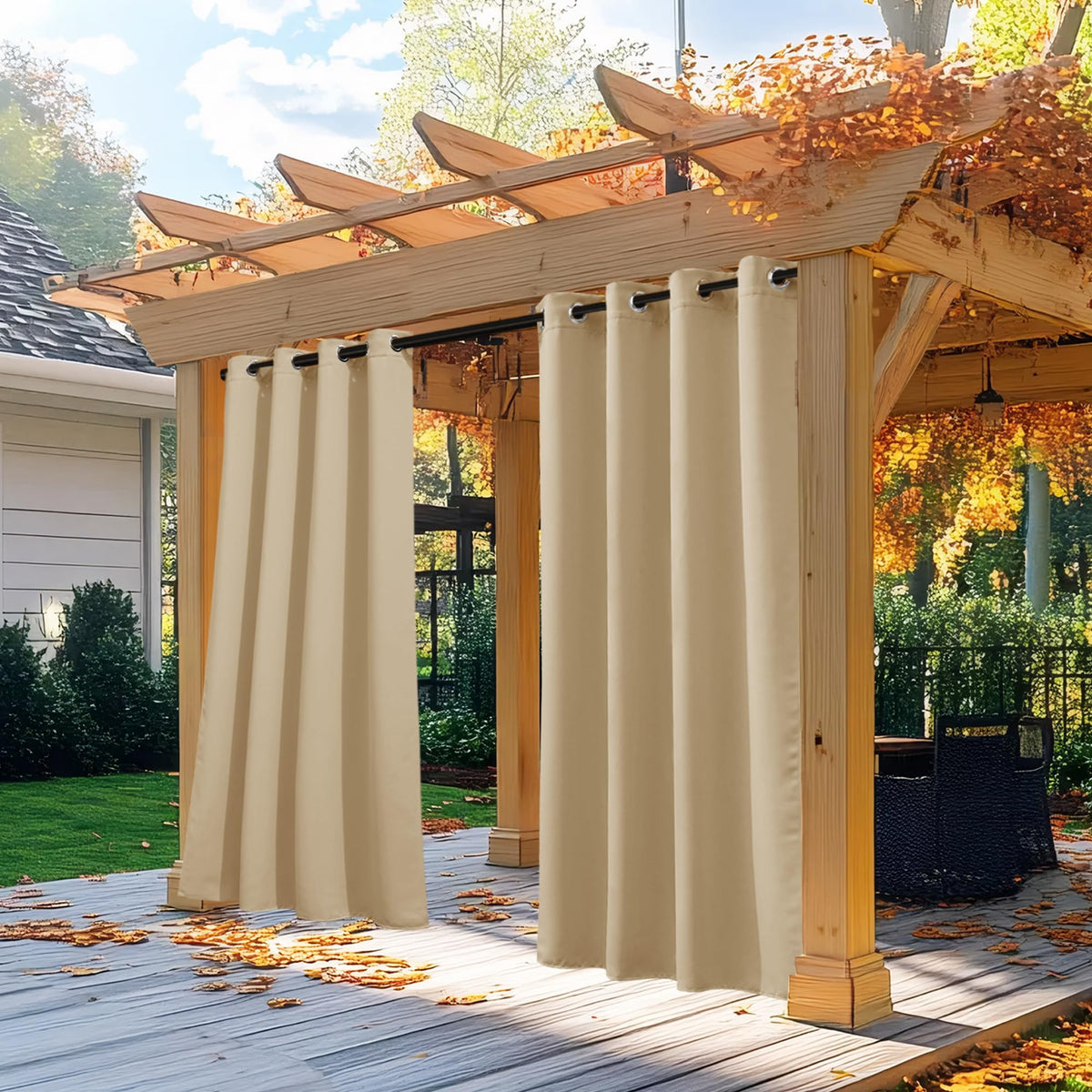 Nicetown Outdoor Curtain For Patio Waterproof, Rustproof Grommet Outdoor Living/Room Divider Thermal Insulated Extra Wide And Lo