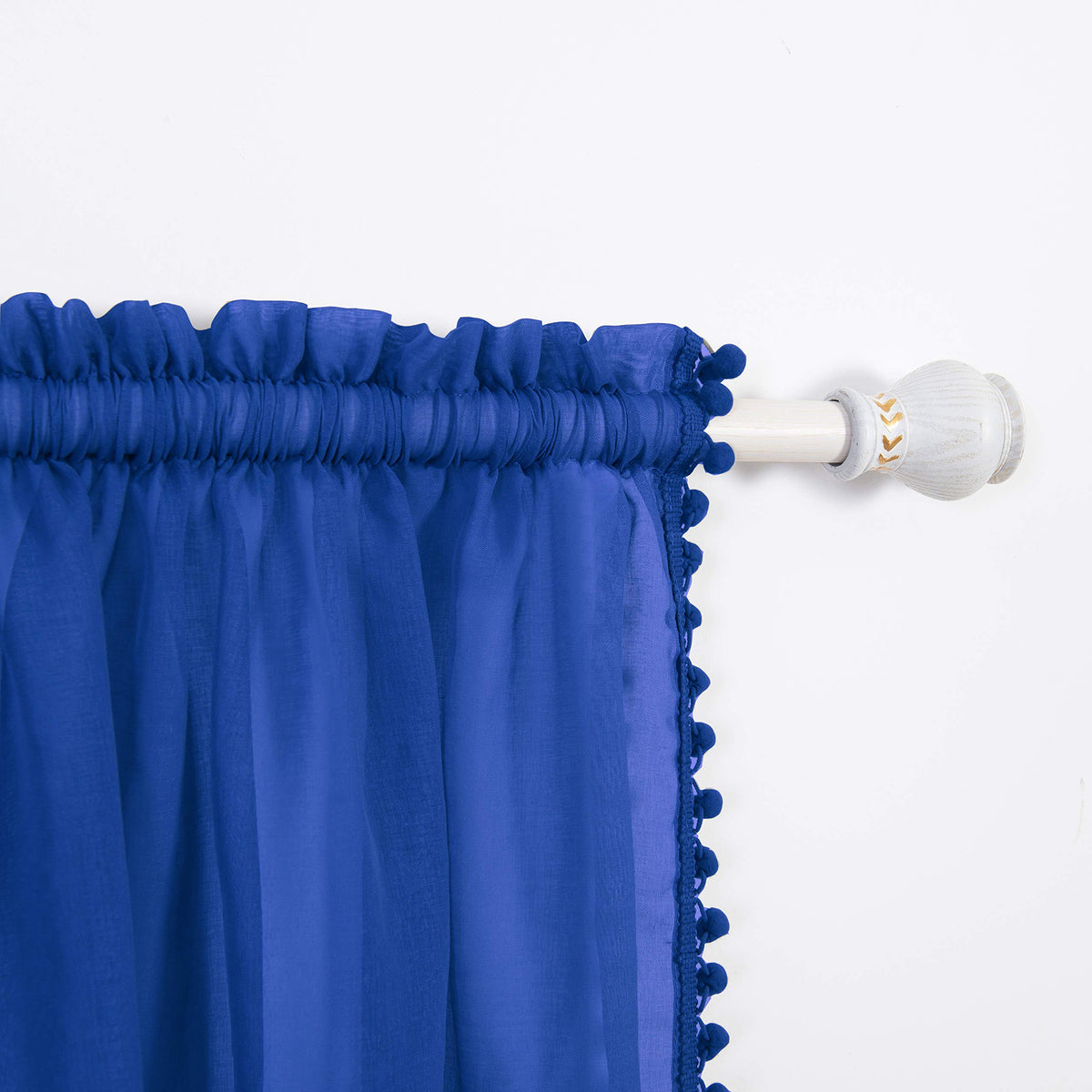 Elegant Comfort SemiSheer Pom Pom Tassels Curtains  2 Panels Set  with 2inch Rod Pocket  Solid Sheer Curtain Drapes for Livi
