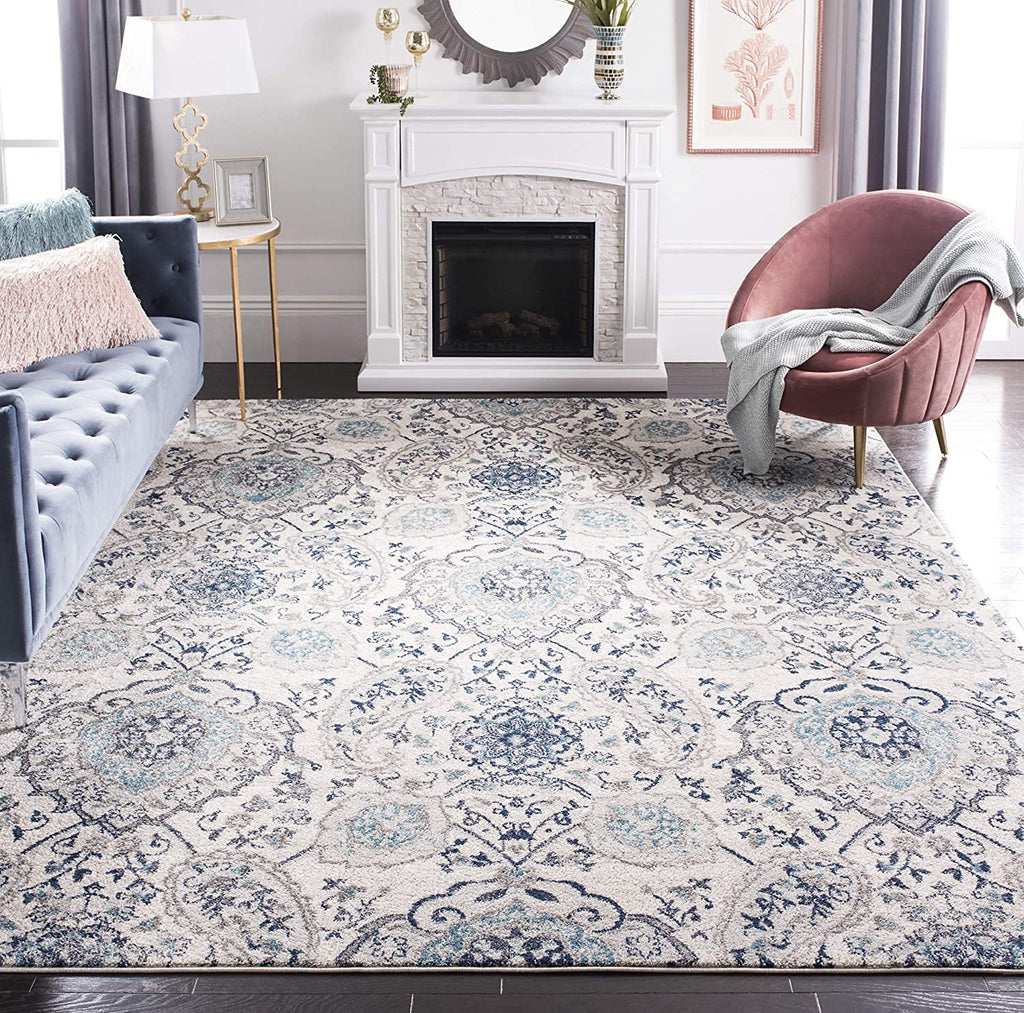 SAFAVIEH Madison Collection Area Rug - 9' x 12', Cream & Light Grey, Boho Chic Glam Paisley Design, Non-Shedding & Easy Care, Id