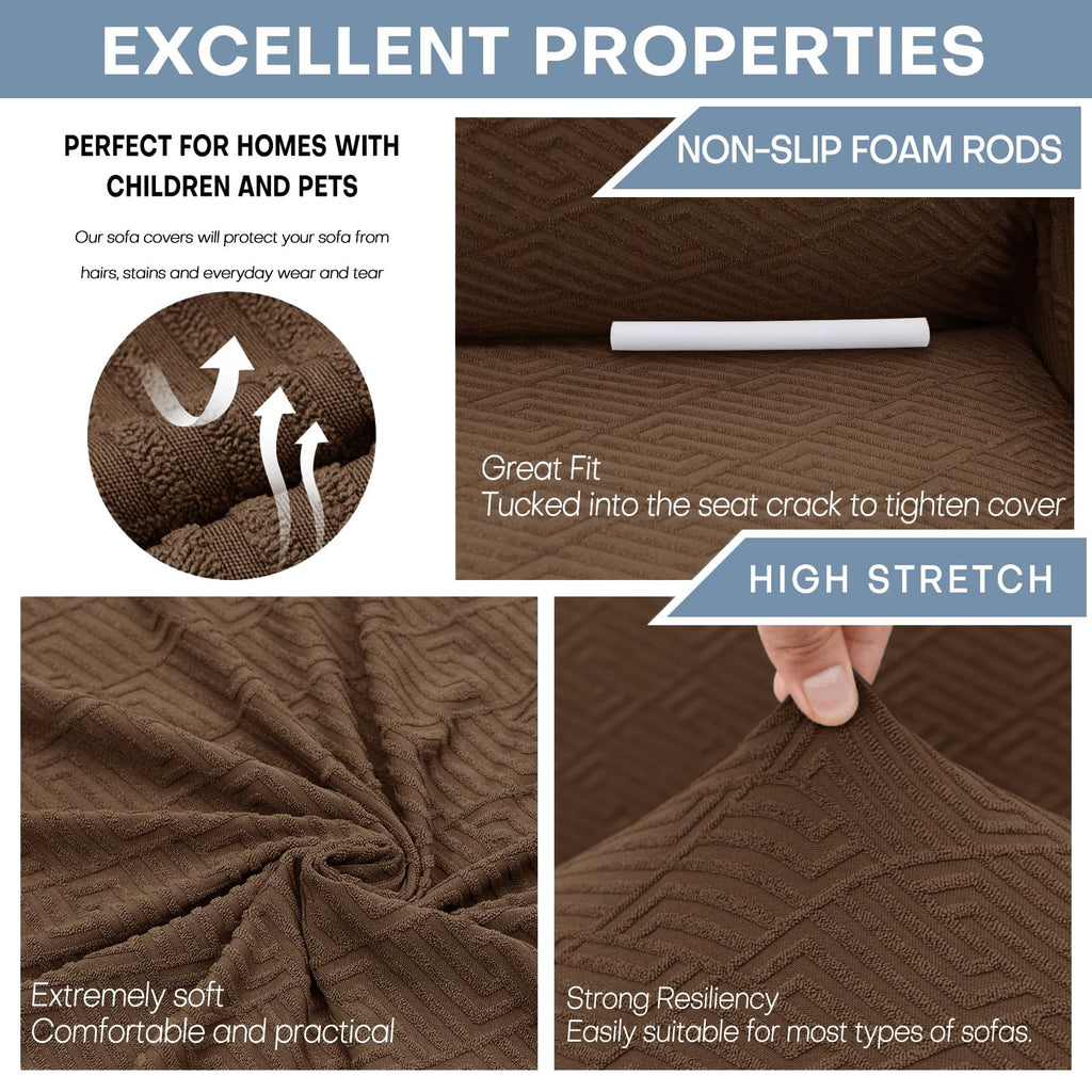 Znsayotx 1 Piece Jacquard Couch Covers For 3 Cushion Couch High Stretch Sofa Cover For Pets Dogs Anti Slip Extra Large Sofa Slipcovers Furniture Protector (X-Large, New Pattern Coffee)
