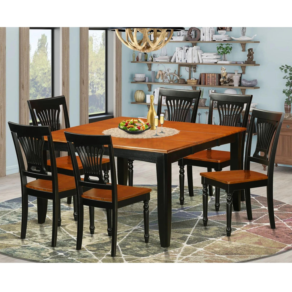 East West Furniture PFPL7-BCH-W 7 Piece Dining Room Table Set Consist of a Square Kitchen Table with Butterfly Leaf and 6 Dining Chairs, 54x54 Inch, Black & Cherry
