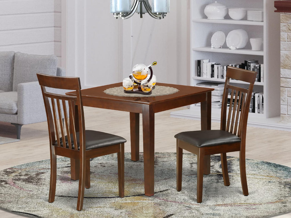 East West Furniture OXCA3-MAH-LC 3 Piece Dinette Set for Small Spaces Contains a Square Dining Table and 2 Faux Leather Dining Room Chairs, 36x36 Inch, Mahogany