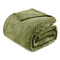 Exclusivo Mezcla Olive Green Fleece King Size Blanket For Bed, 90X104 Inches Soft Cozy 3D Decorative Jacquard Flannel Blankets,