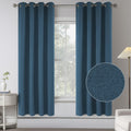 Dark Denim Blue Burlap Texture Linen 100% Blackout Curtains For Bedroom -63 Inches Long Full Light Blocking Thermal Insulated Wi