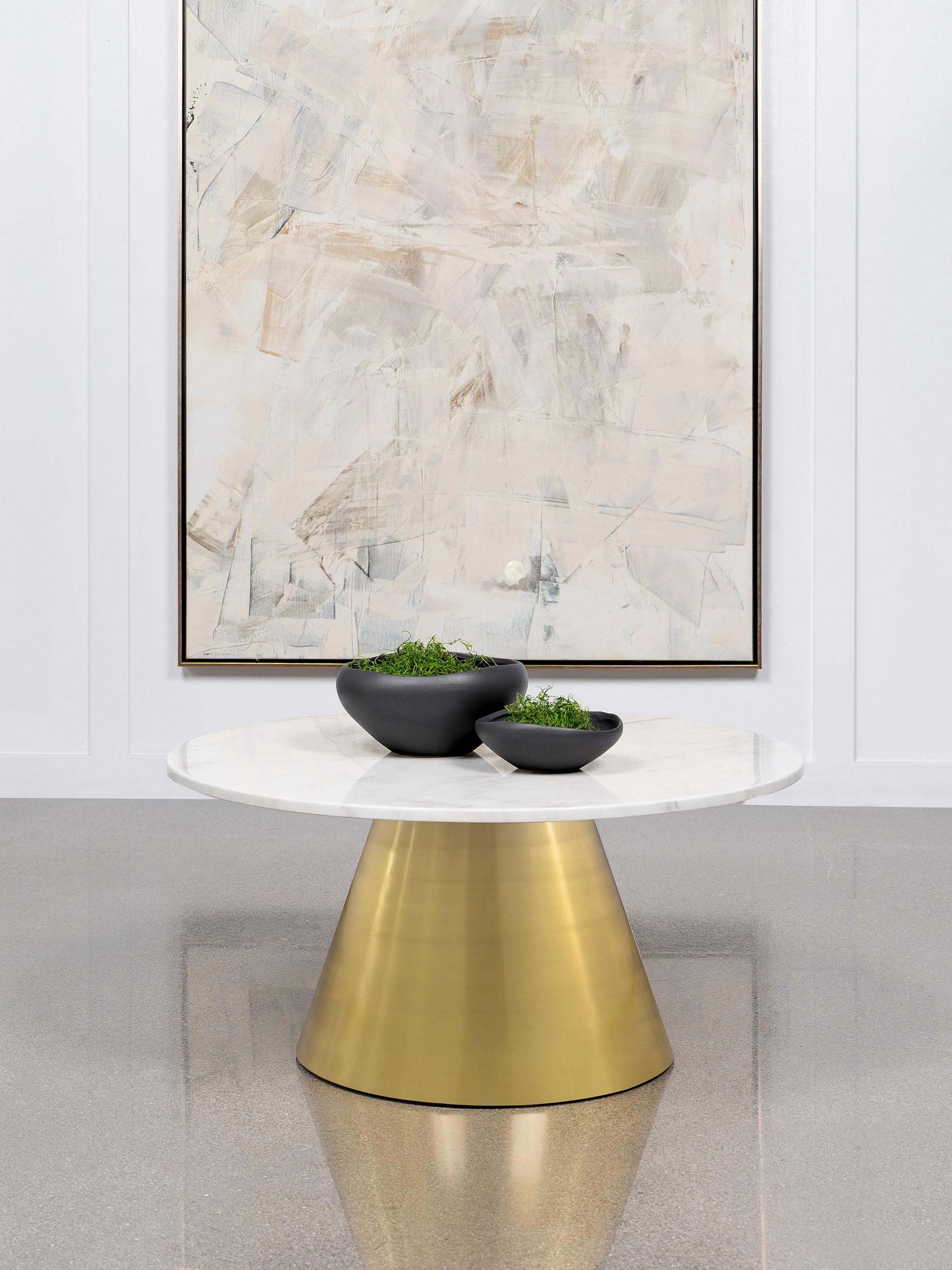 Coaster Home Furnishings Avon Round Coffee Table with White Marble Top and Stainless Steel Gold Base