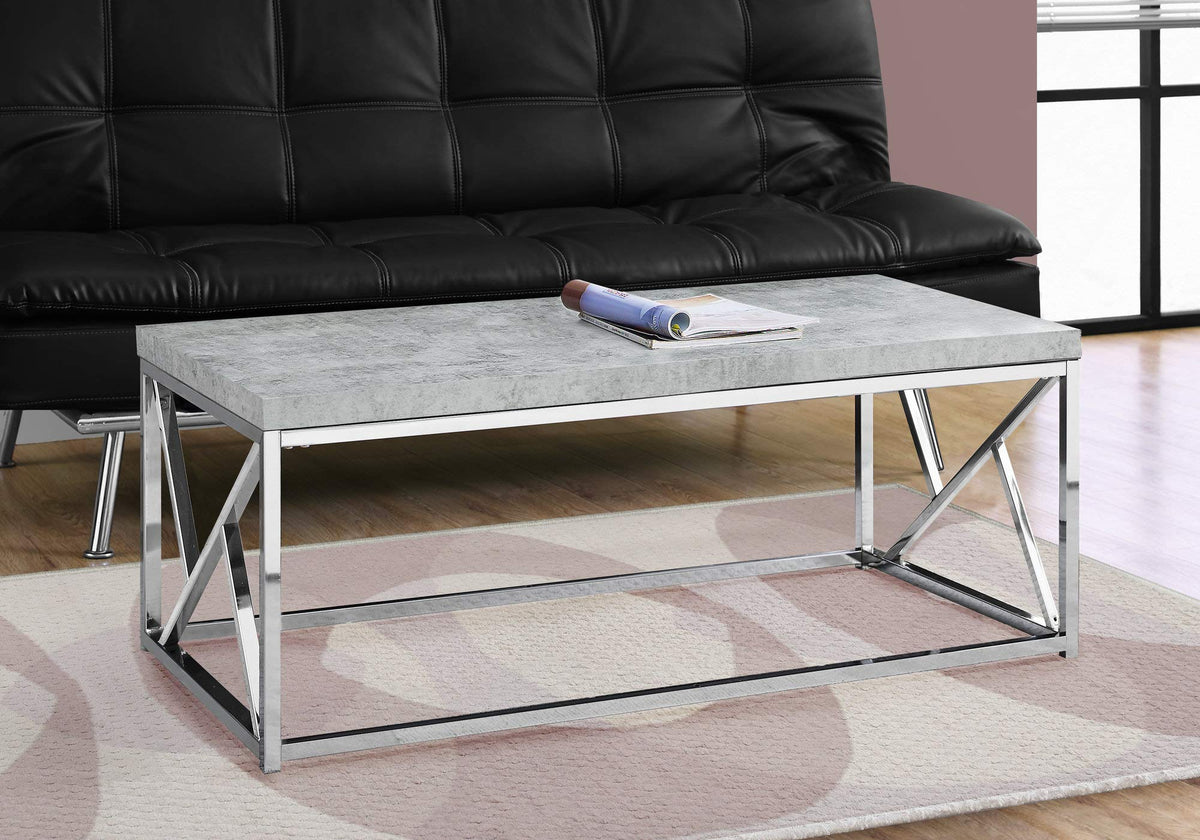 HomeRoots Particle Board,Laminate, Metal Coffee Table - Grey Cement with Chrome Metal