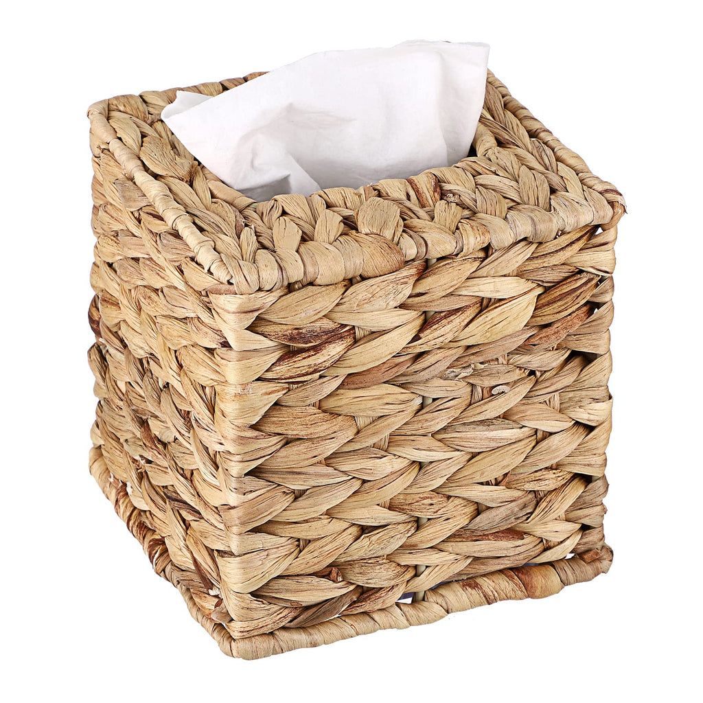Sumnacon Tissue Box Cover Water Hyacinth Tissue Box Sqaure Tissue Holder Woven Tissue Cover Wicker Cube Tissue Box Holder for Ba