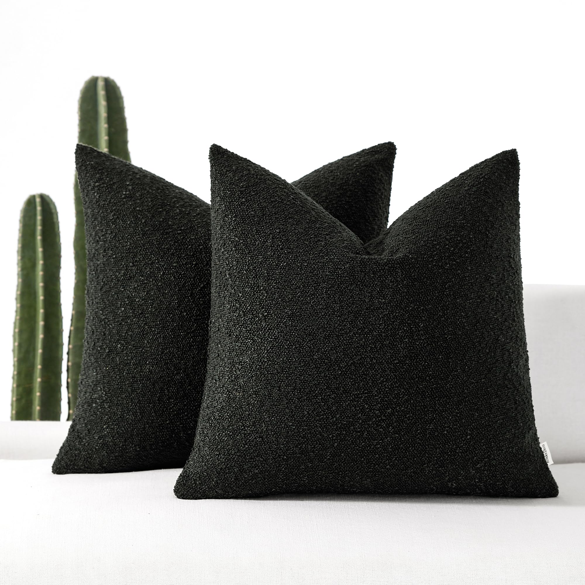Romandeco Boucle Decorative Throw Pillow Covers For Couch Set Of 2, 20X20 Inches, Black
