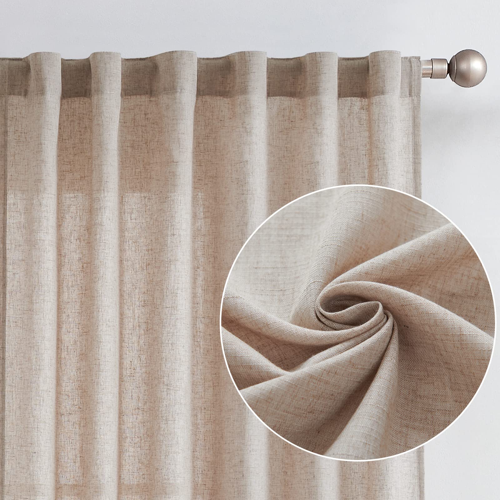 Jinchan Linen Blend Curtain For Living Room 108 Inch Length Extra Wide For Room Divider Taupe Curtain Rustic Farmhouse Curtain Back Tab Light Filtering Drapes Bedroom Window Curtain 1 Panel