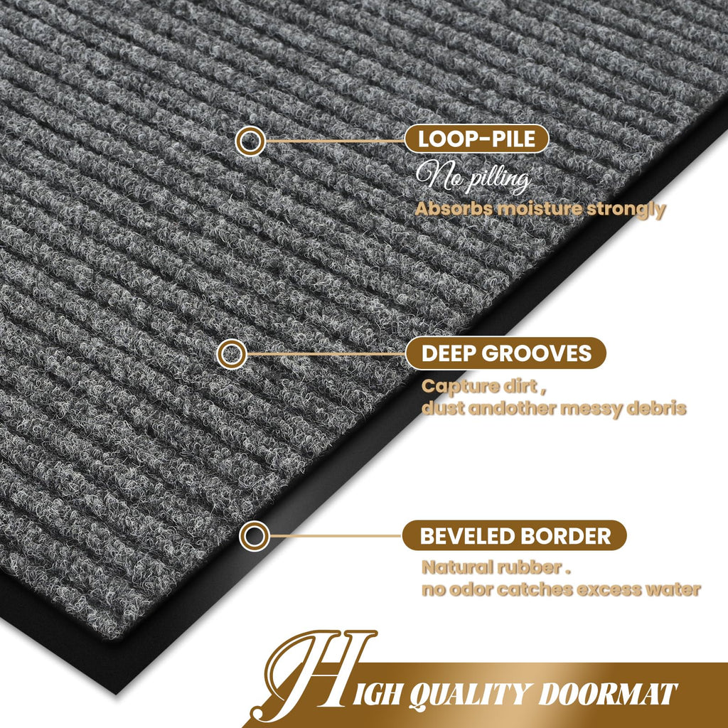 Door Mat Heavy Duty Outdoor Indoor Doormat Low Profile Front Door Mat Large 31X47 Inch Gray Entrance Welcome Mats Easy Clean Pat