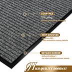 Door Mat Heavy Duty Outdoor Indoor Doormat Low Profile Front Door Mat Large 31X47 Inch Gray Entrance Welcome Mats Easy Clean Pat