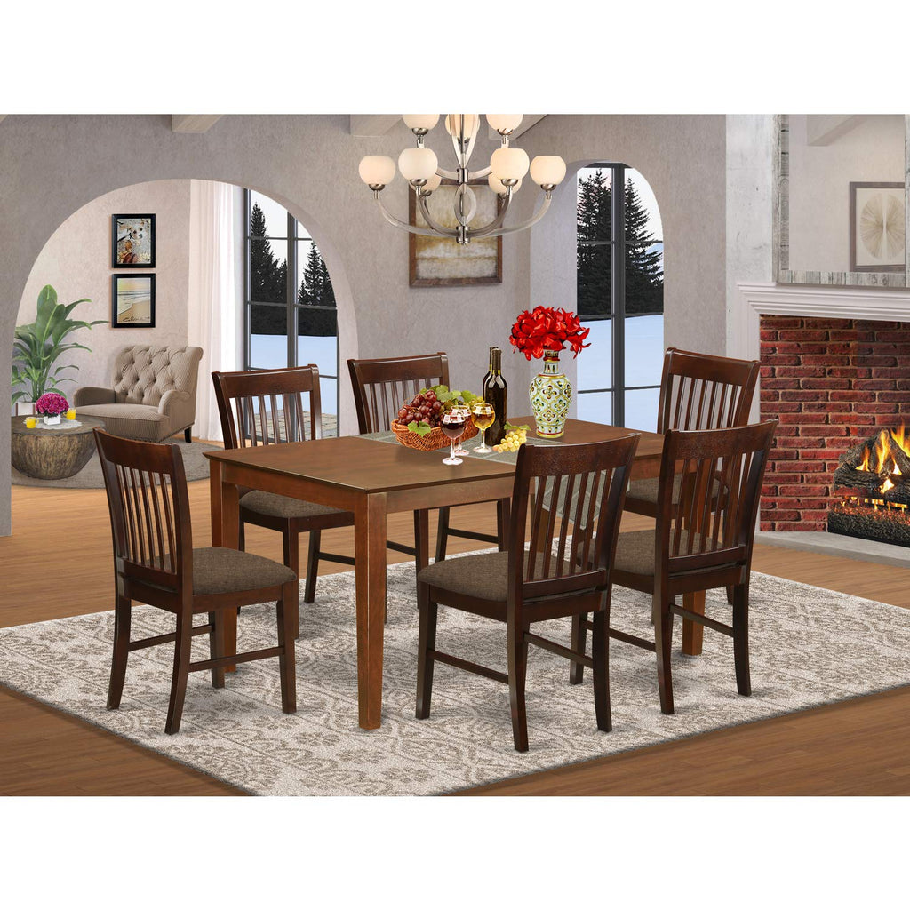 East West Furniture CANO7-MAH-C Small Kitchen Table Set 7 Pc - Microfiber Upholstery Wooden Chairs Seat - Mahogany Finish Dining Room Table and Frame