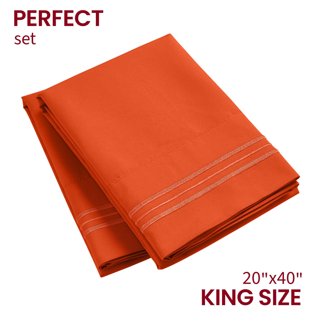 Mellanni Pillow Cases - 2 Pc Iconic Collection Pillowcases - Luxury, Extra Soft, Cooling Pillow Covers - Envelope Closure (King 20' X 40', Poppy Orange)