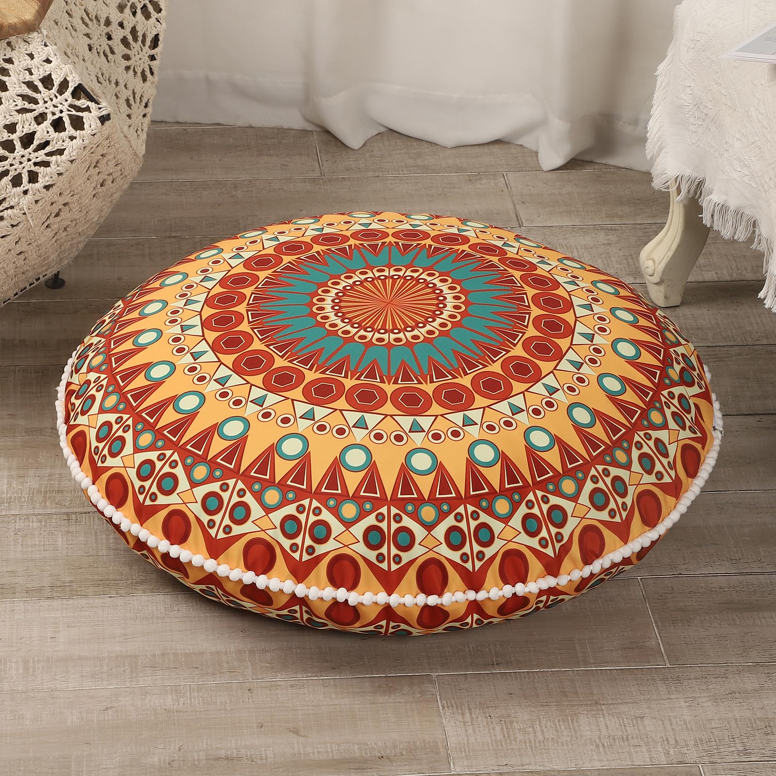 Lovmoc 32 Inches Meditation Floor Cushion For Adults, Round Large Thick Floor Pillow, Memory Foam Filling, Orange