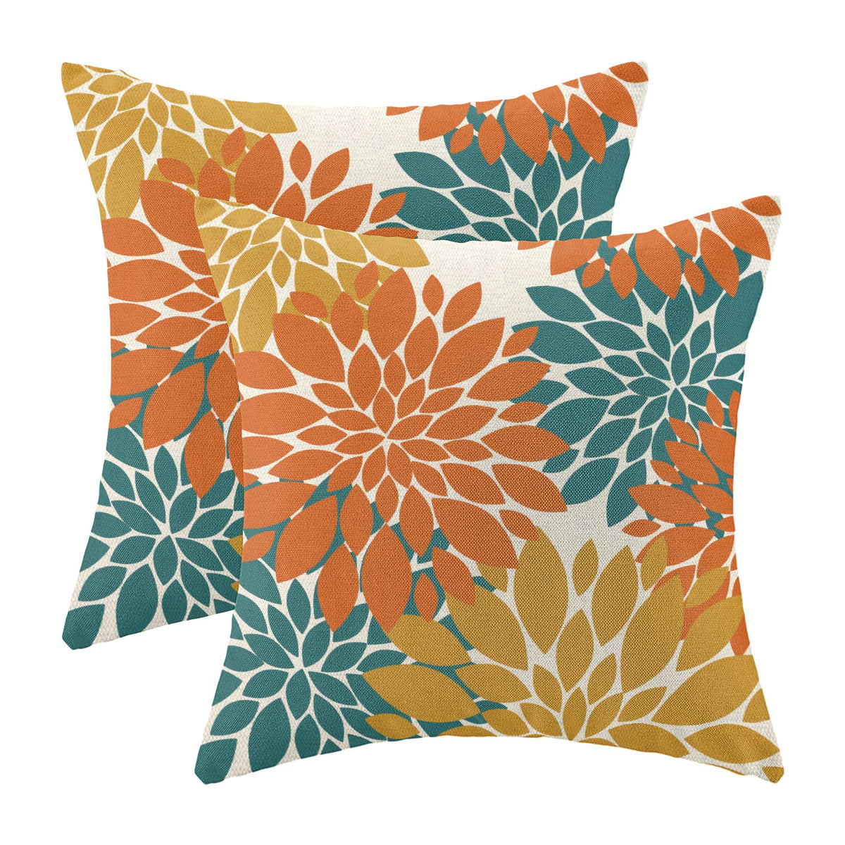 CXMEIFLY Orange Yellow Teal Pillow Covers 18x18 Inch Set of 2 Dahlia Floral Decor Throw Pillows Summer Modern Geometry Flower Ou
