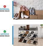 5-Tier Adjustable Freestanding Shoe Rack Organizer, Stackable Metal, Chrome