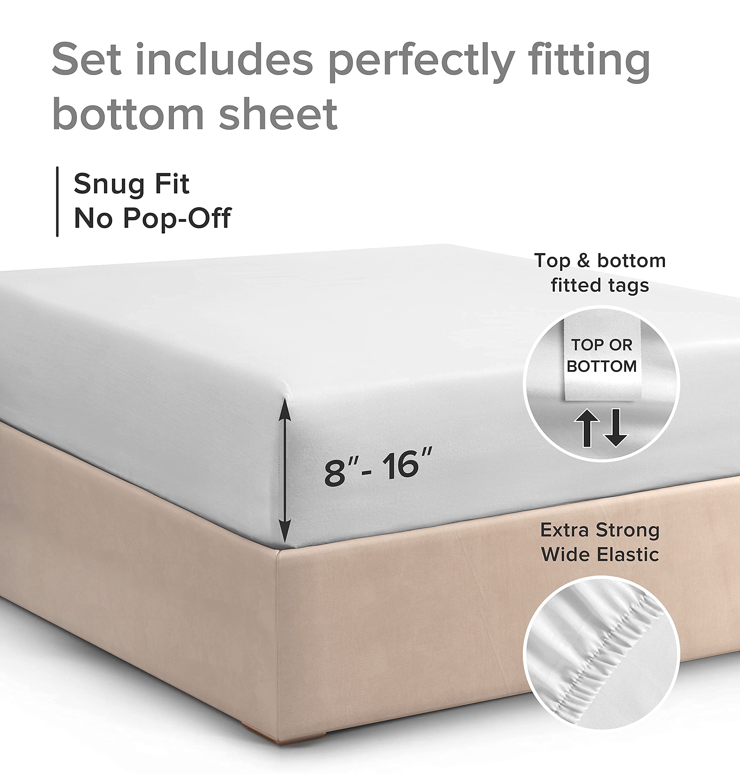 California King Fitted Sheet - Hotel Luxury & Cooling Single Fitted Sheet Only - Easily Fits Mattress Up To 16 Inches Perfectly - Soft, Wrinkle Free, Breathable & Comfy Light Grey Single Fitted Sheet