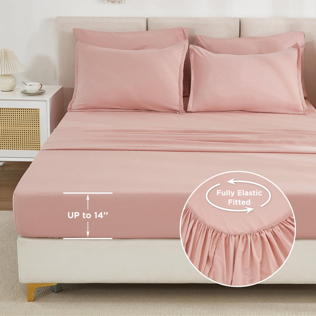Litanika Comforter Queen Size Set Blush Pink - 7 Pieces Bed In A Bag Queen Beddding Comforter Sets, Plain Lightweight Bed Set Wi