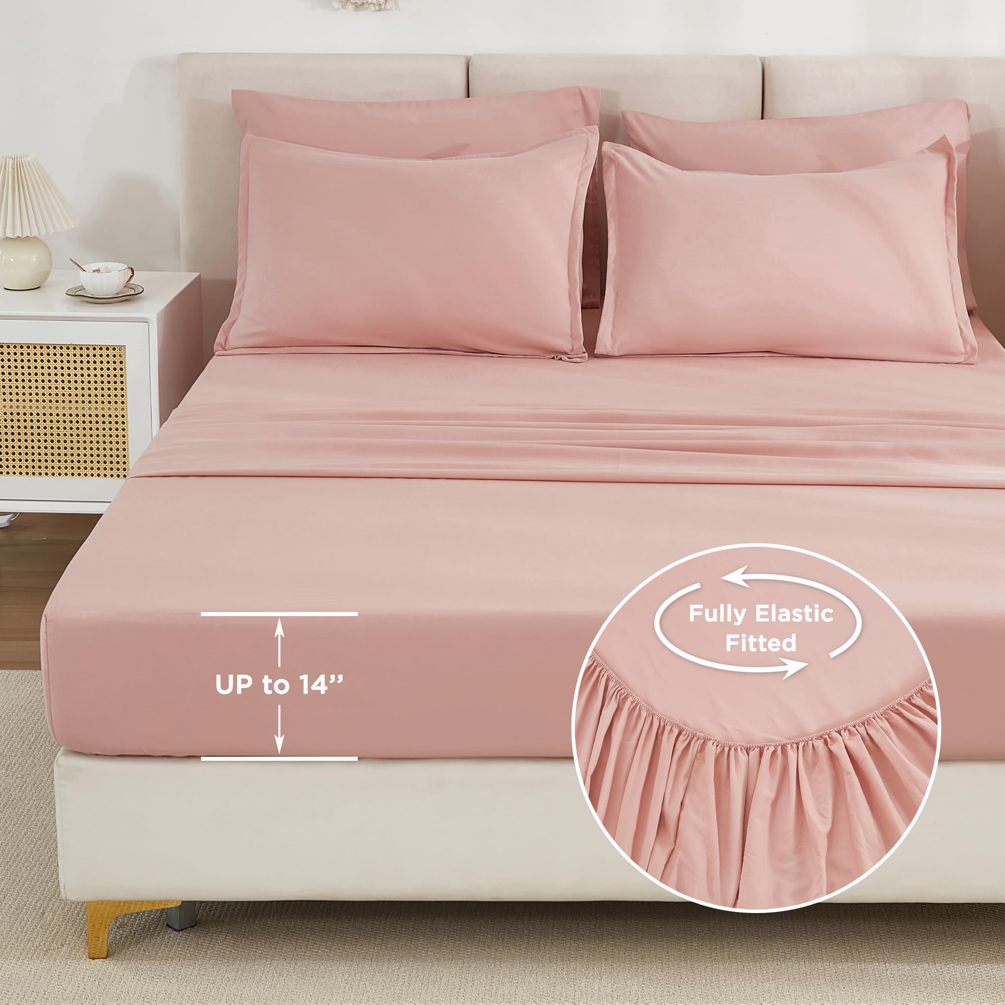 Litanika Comforter Queen Size Set Blush Pink - 7 Pieces Bed In A Bag Queen Beddding Comforter Sets, Plain Lightweight Bed Set Wi
