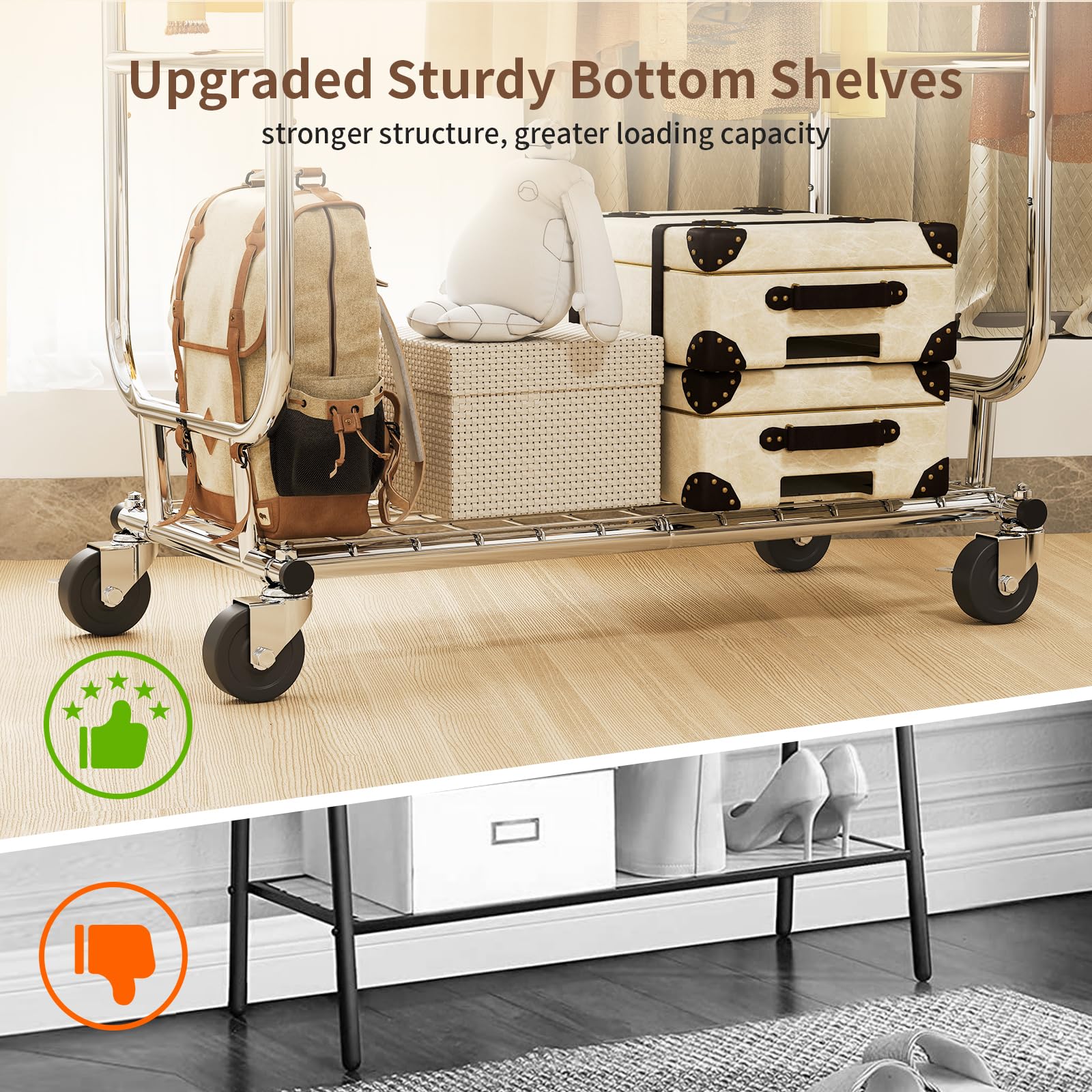 Dgedby Clothes Rack Heavy Duty 620Lbs For Hanging Clothes, Commercial Garment Rack Heavy Duty,Collapsible & Portable Clothes Rac