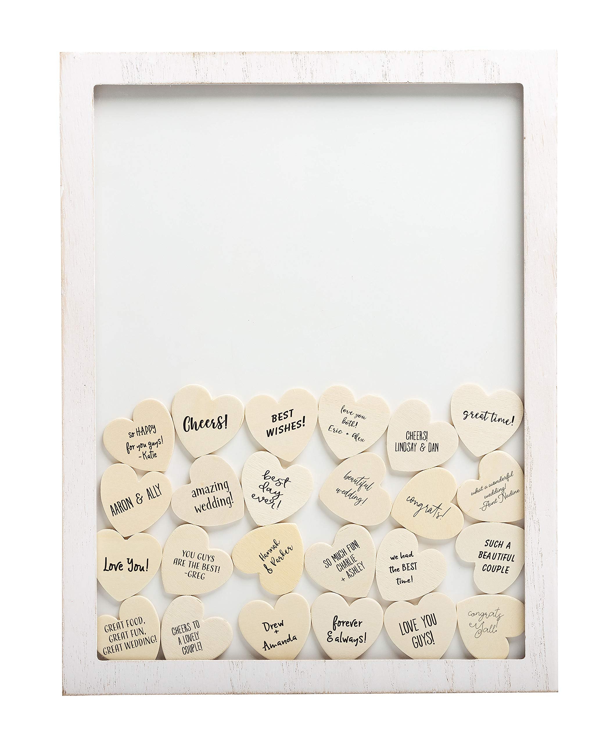 Kate & Milo Wedding Guestbook Token Frame, Includes 50 Heart Tokens, Perfect for Reception or Bridal Shower, Distressed White