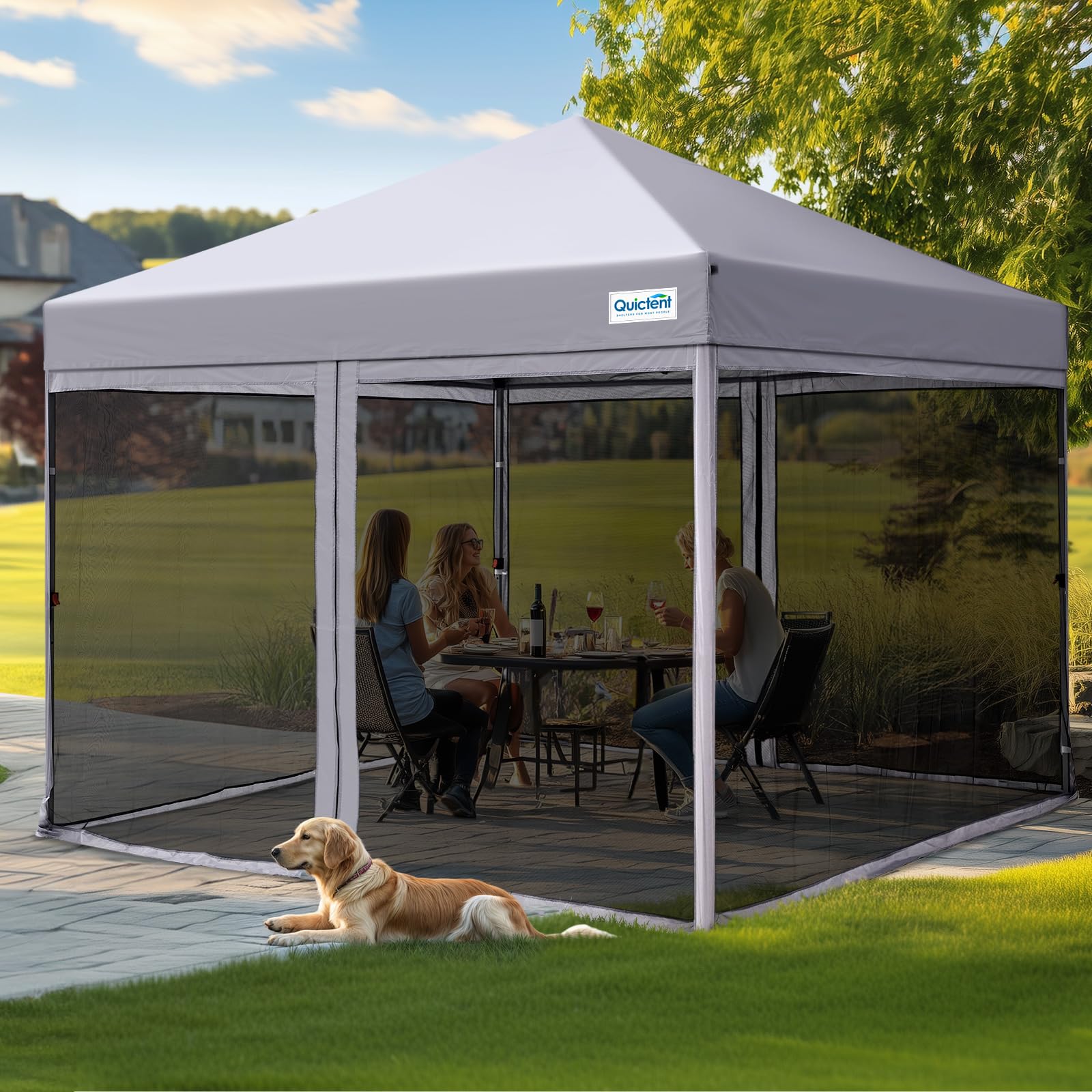 Quictent 10x10 Pop up Screened Canopy Tent with Mosquito Netting, Portable Easy up Outdoor Screen House Shelter for Patio, Camp